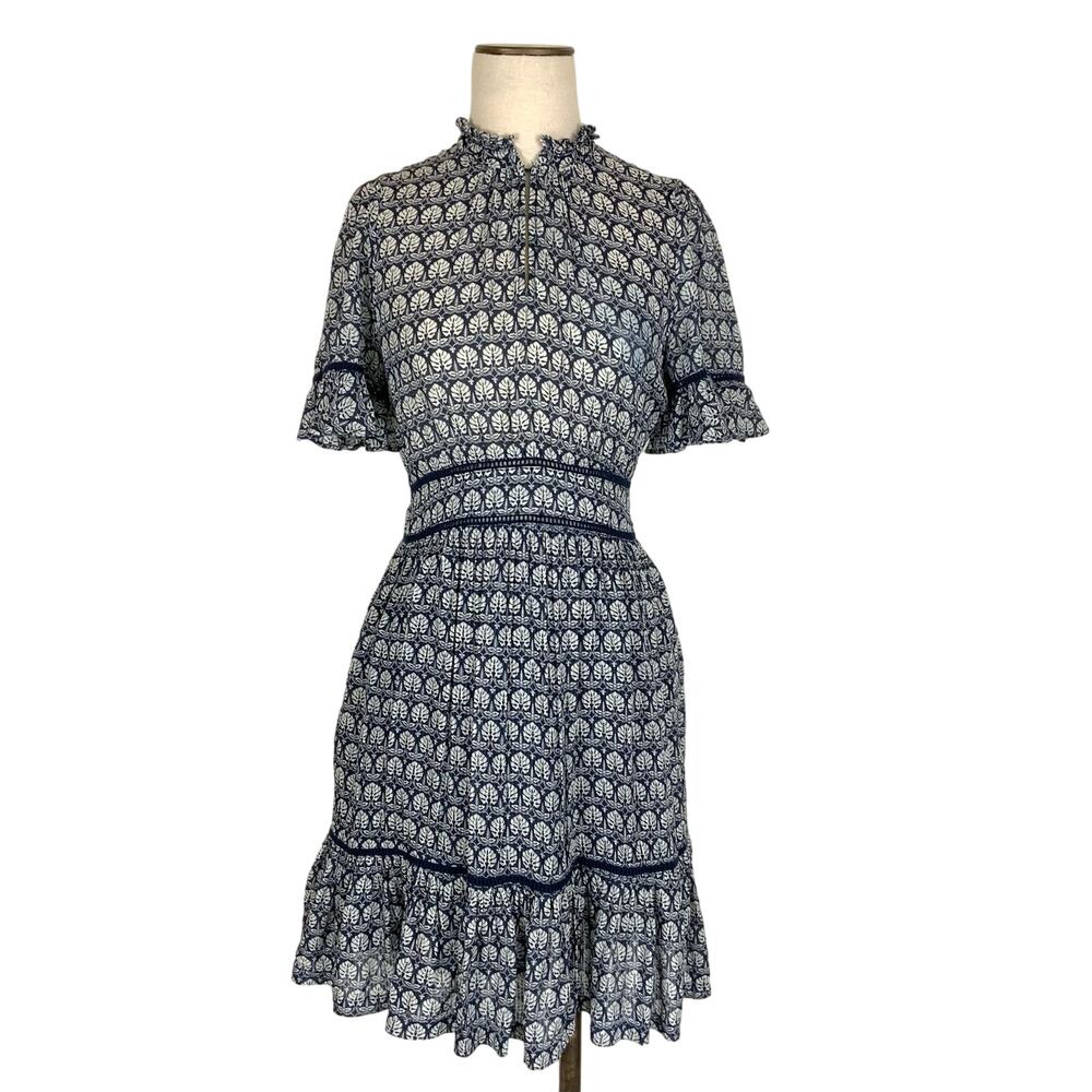 Scotch & Soda Ladder Lace Blue Palm Print Mini Dress Women's Size Small
